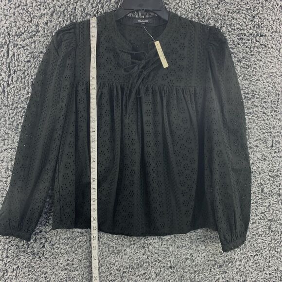 Madewell Peasant Top Eyelet Black Long Bubble Sleeve XS Boho Oversized - Picture 3 of 9